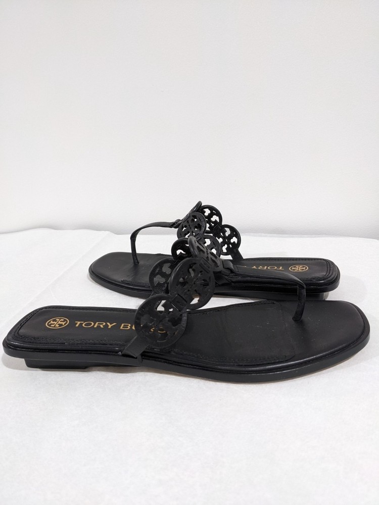 Tory Burch Black Leather Tiny Miller Sandals Size 8M - Picture 3 of 10